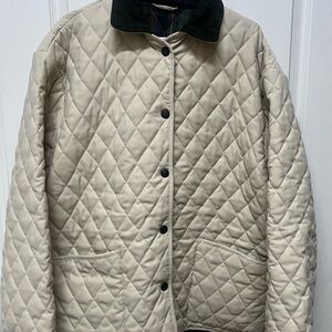 John Partridge Quilted Jacket Green Collar Beige/cream Women’s Size XXL 2X